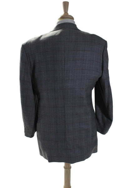 Nordstrom Mens Gray Wool Plaid Three Button Long Sleeve Blazer Size 44L