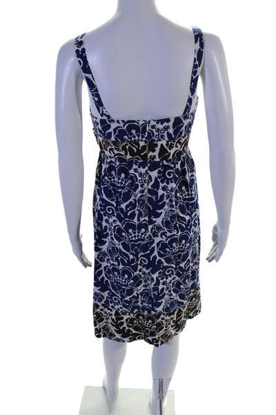 Trina Turk Womens Cotton Floral Belted V-Neck Sleeveless Dress Blue Size 8