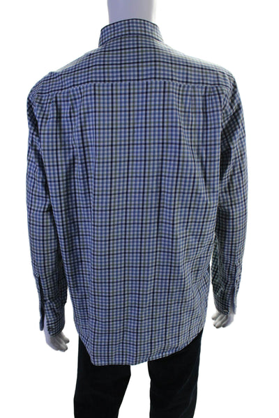 Ermenegildo Zegna Mens Blue Green Plaid Collar Long Sleeve Dress Shirt Size L