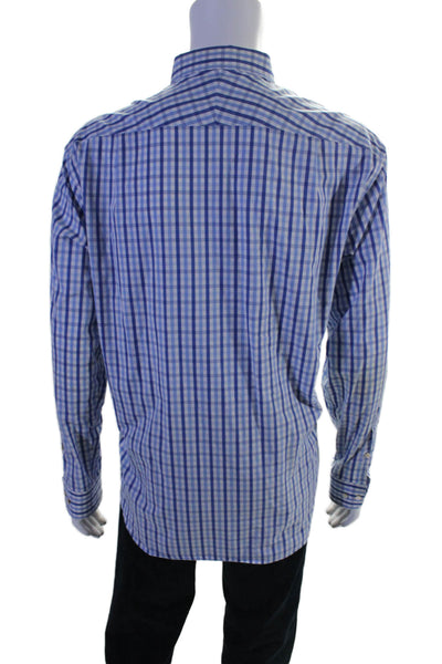 J. Mclaughlin Mens Two Tone Blue Plaid Collar Long Sleeve Dress Shirt Size L