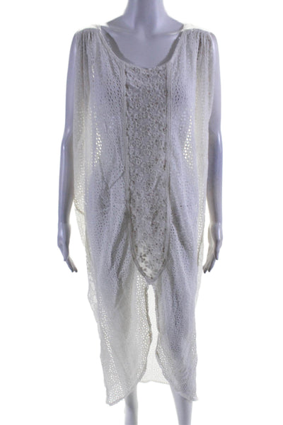 Sunday Tropez Womens Short Sleeve V Neck Eyelet Cover Up White Cotton One Size