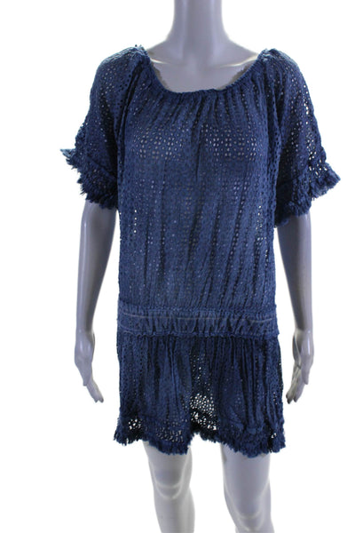 Sunday Tropez Womens 3/4 Sleeve Off Shoulder Eyelet Cover Up Dress Blue One Size