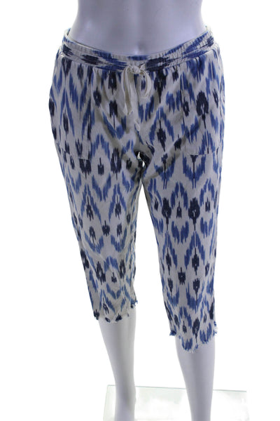 Drew Womens White Blue Printed Drawstring High Rise Fringe Crop Pants Size S