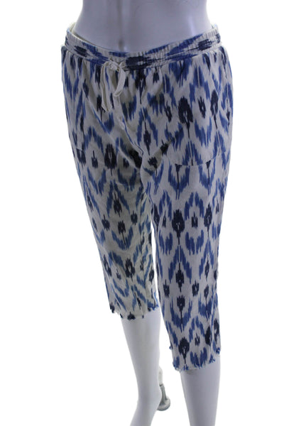 Drew Womens White Blue Printed Drawstring High Rise Fringe Crop Pants Size S