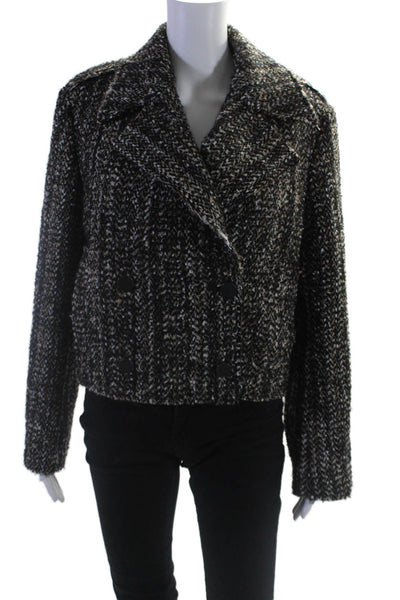 Theory Women's Collared Long Sleeves Double Breasted Tweed Jacket Black Size 12