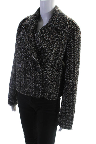 Theory Women's Collared Long Sleeves Double Breasted Tweed Jacket Black Size 12