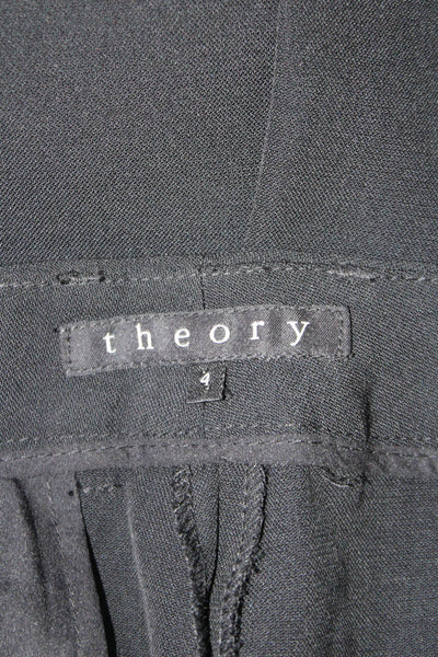 Theory Womens Wool Button Zip Lined Wide Leg Dress Pants Black Size 4