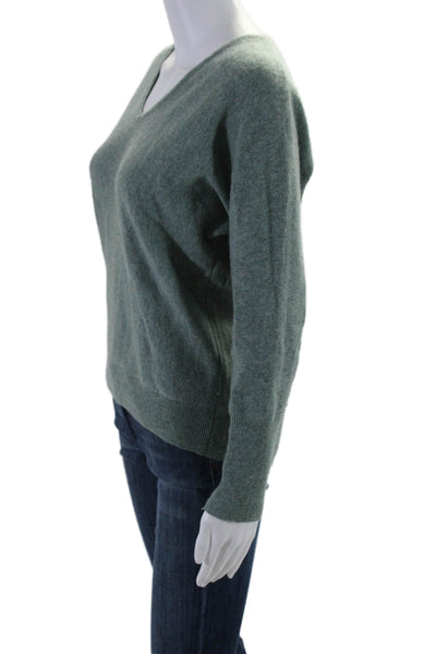 Magaschoni Womens Long Sleeve V Neck Cashmere Sweatshirt Green Size Small