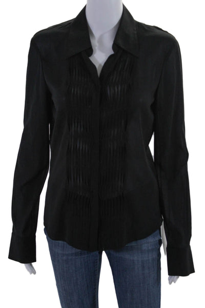 Elie Tahari Womens Button Front Long Sleeve Collared Silk Shirt Black Size Small