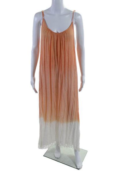 Letarte Womens Scoop Neck Fringe Ombre Knit Cover Up Orange White Size S/M