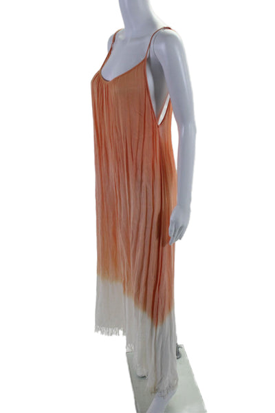 Letarte Womens Scoop Neck Fringe Ombre Knit Cover Up Orange White Size S/M