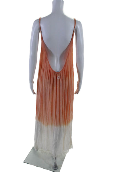 Letarte Womens Scoop Neck Fringe Ombre Knit Cover Up Orange White Size S/M