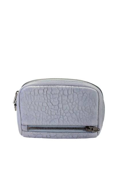 Alexander Wang Womens Pebbled Leather Zip Around Silver Tone Clutch Handbag Blue