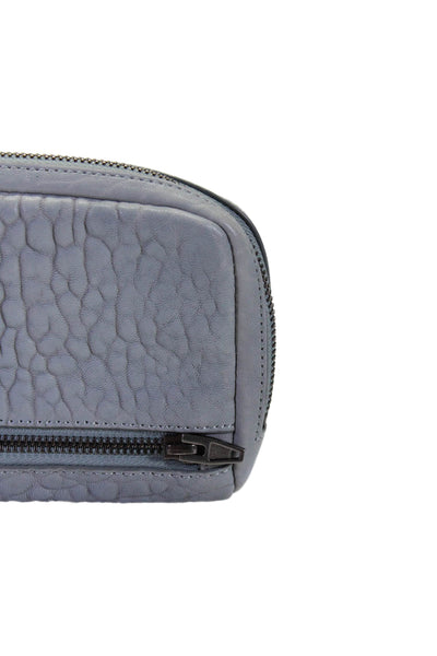 Alexander Wang Womens Pebbled Leather Zip Around Silver Tone Clutch Handbag Blue