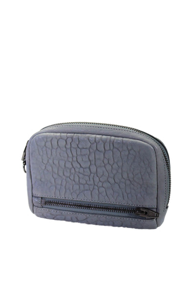 Alexander Wang Womens Pebbled Leather Zip Around Silver Tone Clutch Handbag Blue