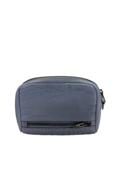 Alexander Wang Womens Pebbled Leather Zip Around Silver Tone Clutch Handbag Blue