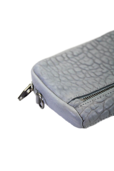 Alexander Wang Womens Pebbled Leather Zip Around Silver Tone Clutch Handbag Blue