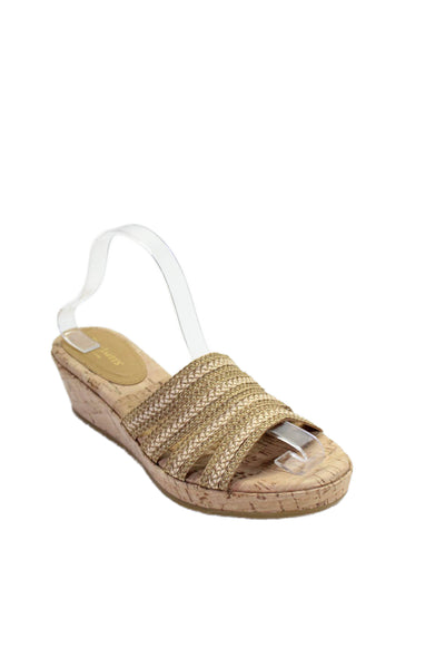 Eric Javits Womens Woven Cork Slide On Wedge Sandals Beige Size 11 Medium