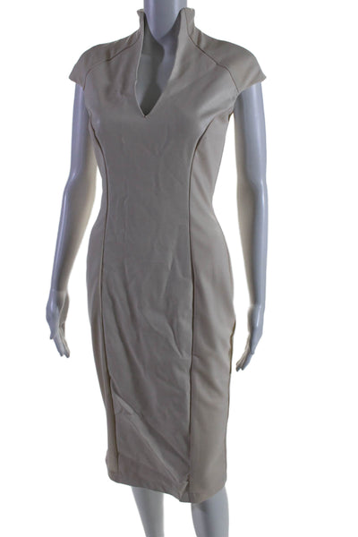 Alexia Admor Womens Faux Leather V Neck Mid Calf Pencil Dress White Size Small