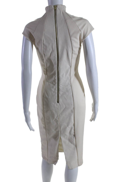 Alexia Admor Womens Faux Leather V Neck Mid Calf Pencil Dress White Size Small