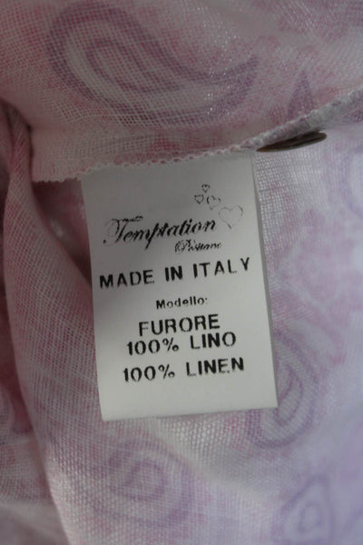 Temptation Positano Womens Button Front Linen Paisley Shirt White Pink Size XS