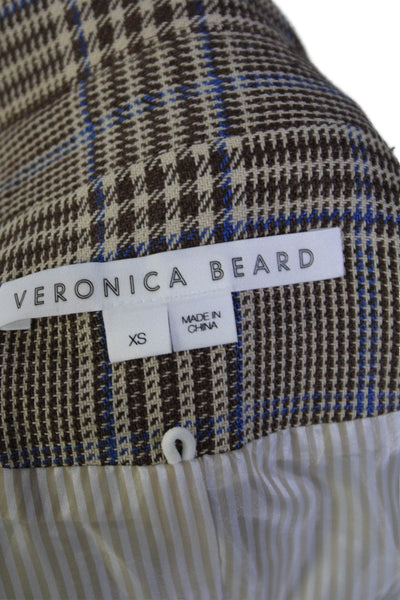 Veronica Beard Womens Glen Plaid Layered Jean Jacket Blue Brown Size Extra Small