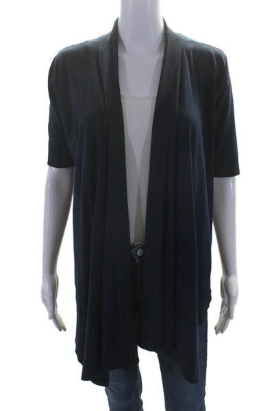 Donna Karan Women's Short Sleeves Open Front Cardigan Sweater Navy Blue Size S