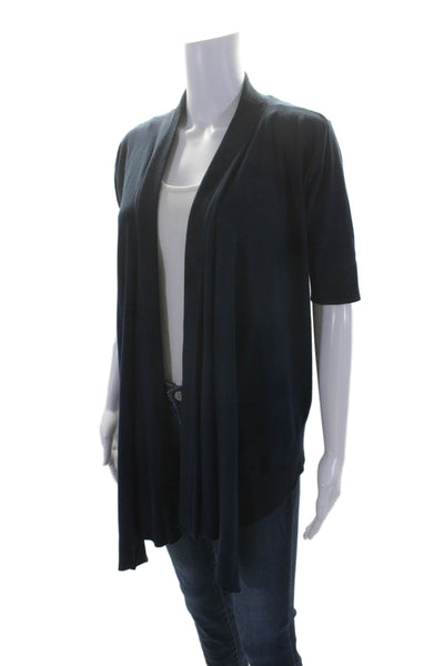 Donna Karan Women's Short Sleeves Open Front Cardigan Sweater Navy Blue Size S