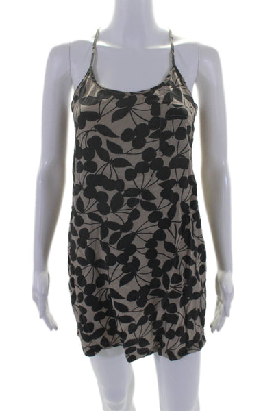 Joie Womens Silk Abstract Print Round Neck Sleeveless Mini Dress Taupe Size XS