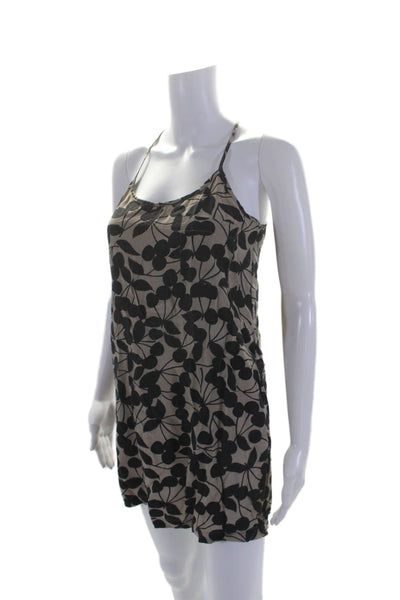 Joie Womens Silk Abstract Print Round Neck Sleeveless Mini Dress Taupe Size XS