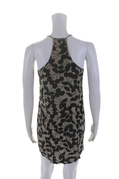 Joie Womens Silk Abstract Print Round Neck Sleeveless Mini Dress Taupe Size XS