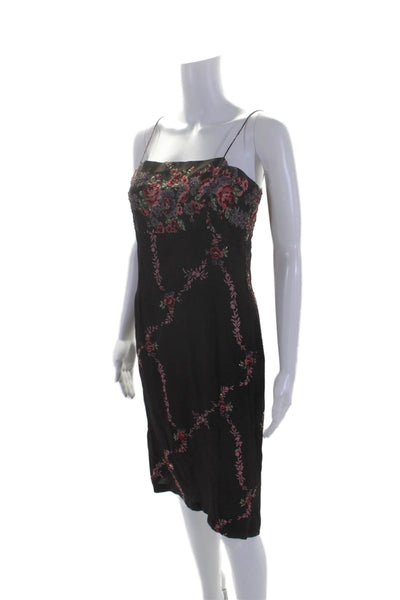Tracy Reese Womens Beaded Floral Square Neck Sleeveless Dress Purple Size S
