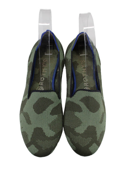 Rothys Womens Slip On Knit Camouflage Loafers Green Size 8.5