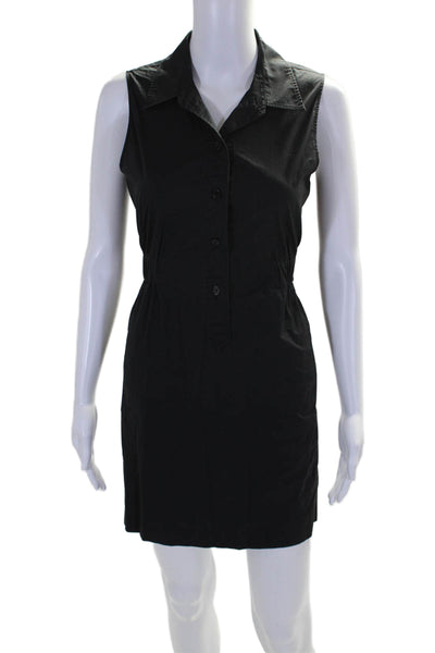 Theory Womens Cotton Elastic Waist Sleeveless Button Up Dress Black Size L