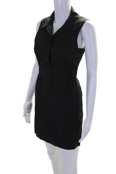 Theory Womens Cotton Elastic Waist Sleeveless Button Up Dress Black Size L