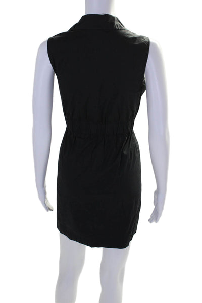 Theory Womens Cotton Elastic Waist Sleeveless Button Up Dress Black Size L