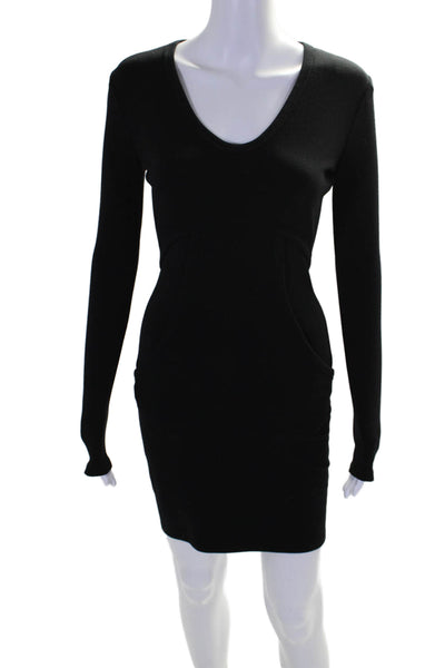 T Alexander Wang Womens Stretch Round Neck Long Sleeve Mini Dress Black Size XS