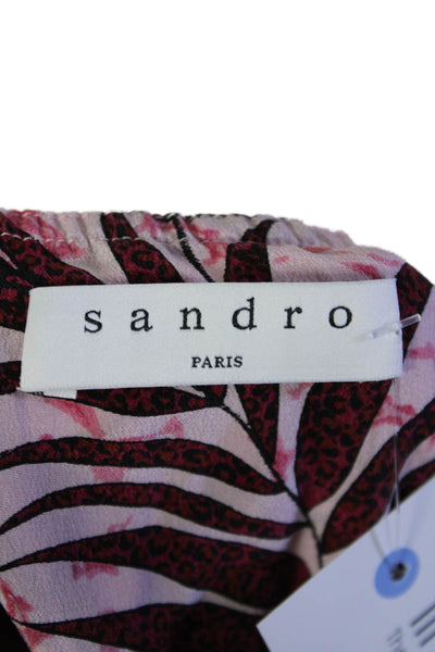 Sandro Paris Womens Silk Plaint Print V-Neck Sleeveless Wrap Dress Pink Size 3