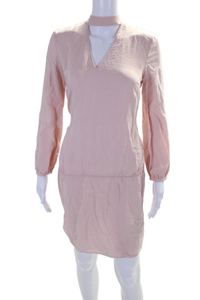 Amanda Uprichard Womens Silk Cut Out Long Sleeve Mini Dress Pink Size P