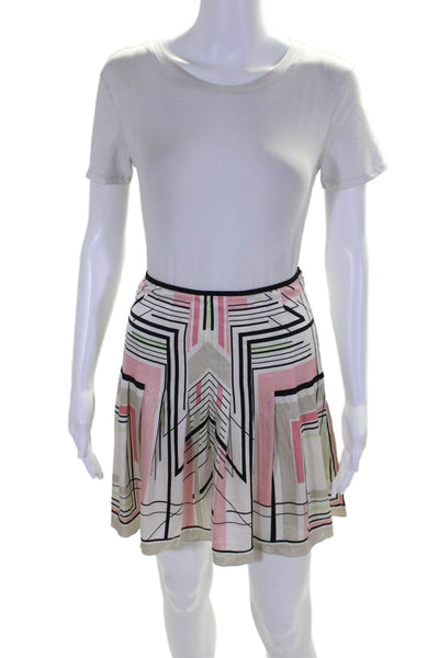 Elie Tahari Womens Silk Geometric Print Pleated Zip Up Mini Skirt Beige Size 6