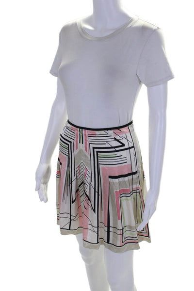 Elie Tahari Womens Silk Geometric Print Pleated Zip Up Mini Skirt Beige Size 6