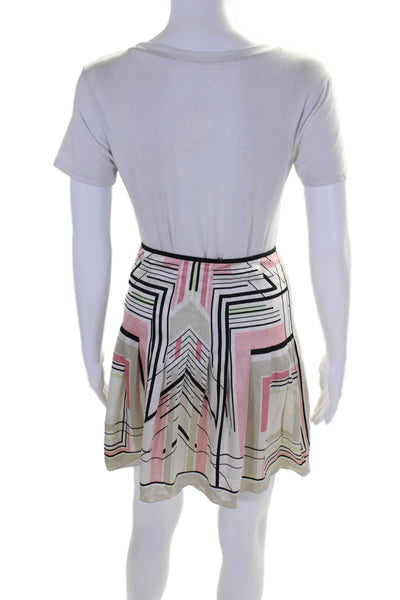 Elie Tahari Womens Silk Geometric Print Pleated Zip Up Mini Skirt Beige Size 6