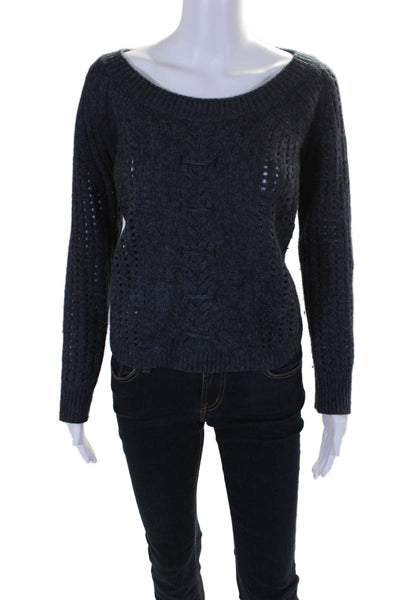 360 Sweater Womens Wool Blend Round Neck Pullover Sweater Top Navy Size S