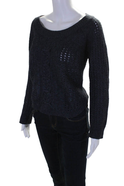 360 Sweater Womens Wool Blend Round Neck Pullover Sweater Top Navy Size S