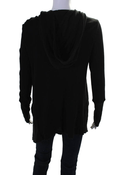 Splendid Women's Hood Long Sleeves Open Front Cardigan Sweater Black Size M