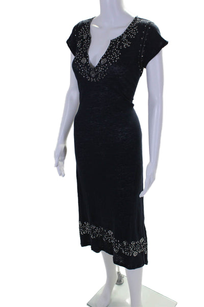 Calypso Saint Barth Women's Short Sleeves Sequin Maxi Dress Navy Blue Size M