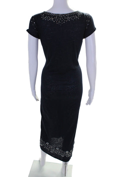 Calypso Saint Barth Women's Short Sleeves Sequin Maxi Dress Navy Blue Size M