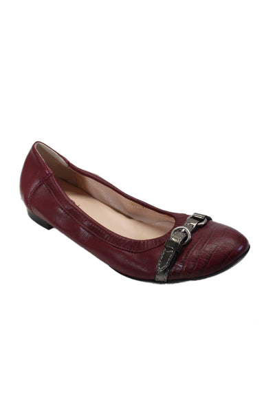 AGL Womens Leather Round TOe Slip On Buckle Detail Flats Red Size 8.5