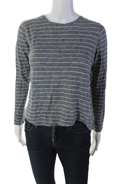 Vince Womens Linen Striped Long Sleeved Round Neck Casual Shirt Gray Size M