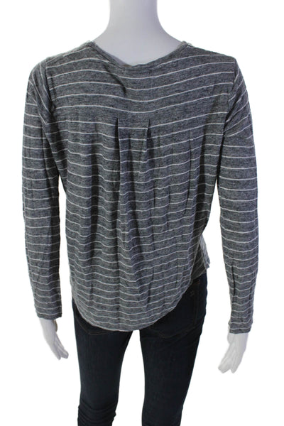 Vince Womens Linen Striped Long Sleeved Round Neck Casual Shirt Gray Size M